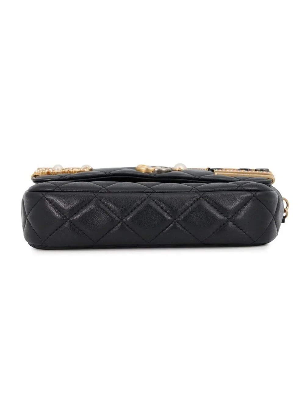 Chanel Chain Wallet Quilted CC Logo Lambskin Pearl Black Shoulder